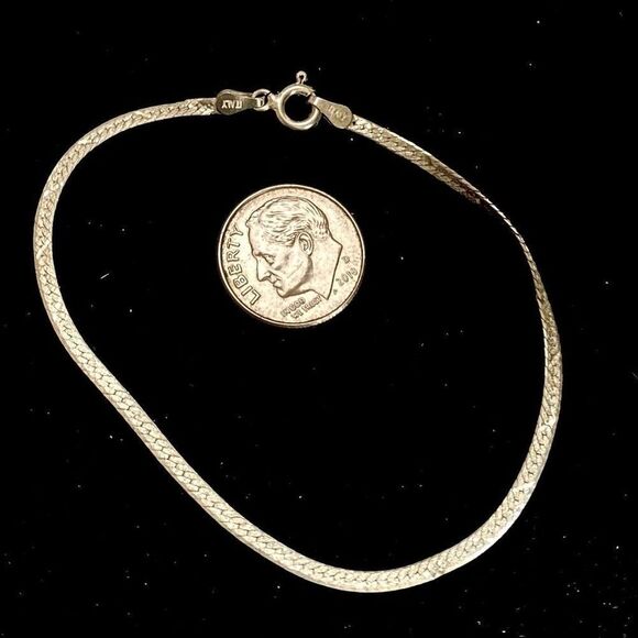 ARR Dainty Sterling 925 Silver 7” Herringbone Bracelet - Picture 3 of 8